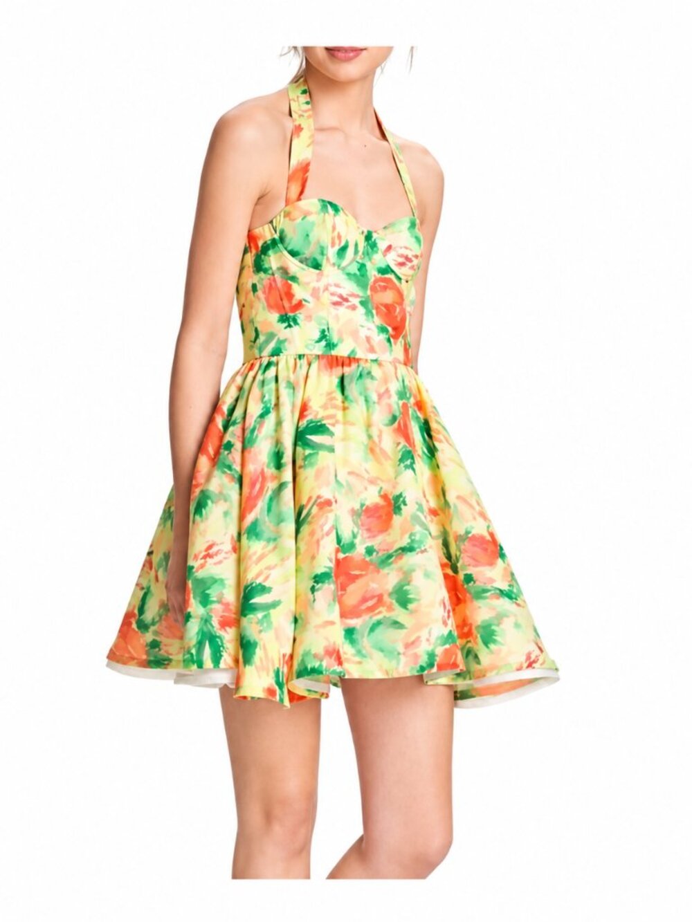 Alice + Olivia Fleur Floral Halter Bustier Fit & Flare Mini Dress Size 8